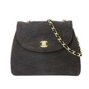 CHANEL Chain Shoulder Bag Suede Black Vintage Purse
